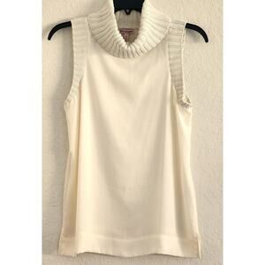 Top/Blouse-Juicy Couture-Cream-Silver Metallic Thread-Sleeveless-Turtleneck-XS